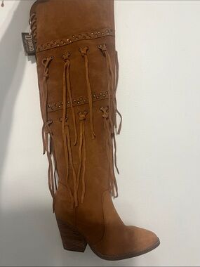 dingo Women's Over-the-Knee Fringe Western Boot - Brown